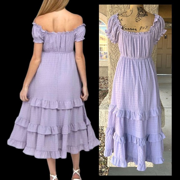 Pinkblush Lavender Smocked Ruffle Maternity Midi Dress Size M - Picture 6 of 9